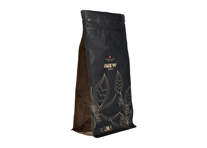 Eco-Friendly Brown Paper Flat Bottom Printed Packing Pouches for Coffee