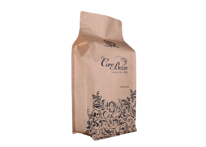 Eco-Friendly Brown Paper Flat Bottom Printed Packing Pouches for Coffee