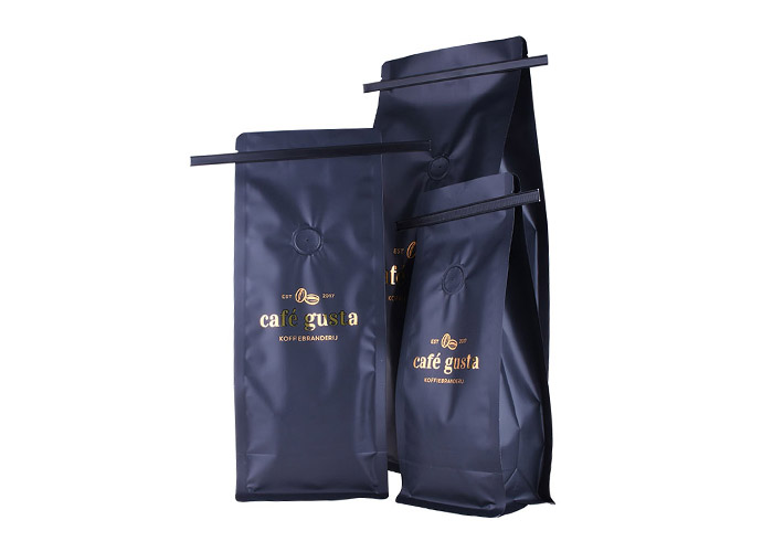 good quality Gold Stamping Tin Tie Stand Up Kraft Foil Flat Bottom Coffee Pouch Bag for Coffee Packaging wholesale