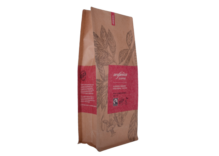 Laminated Block Bottom Custom Brown Paper Resealable Coffee Bag Ziplock