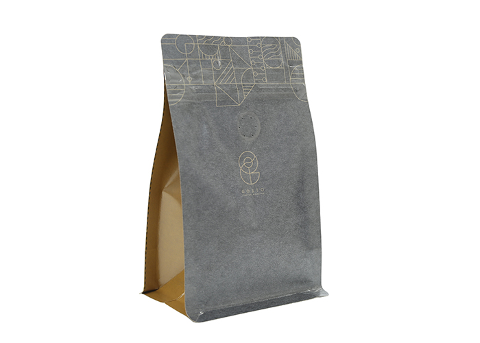 Laminated Block Bottom Custom Brown Paper Resealable Coffee Bag Ziplock