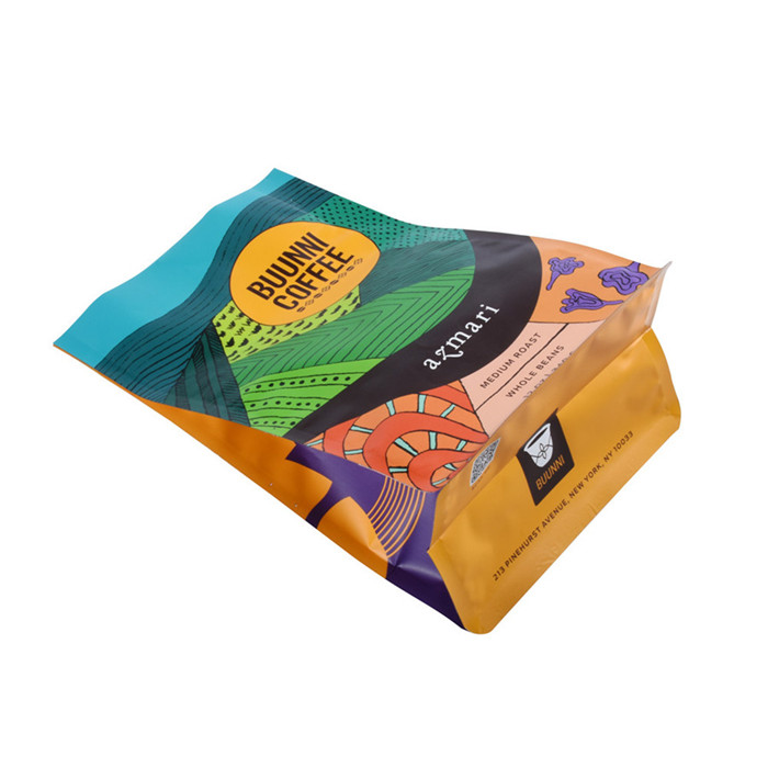 Flexible Custom Block Bottom Coffee Packaging Bags With Pocket Zipper