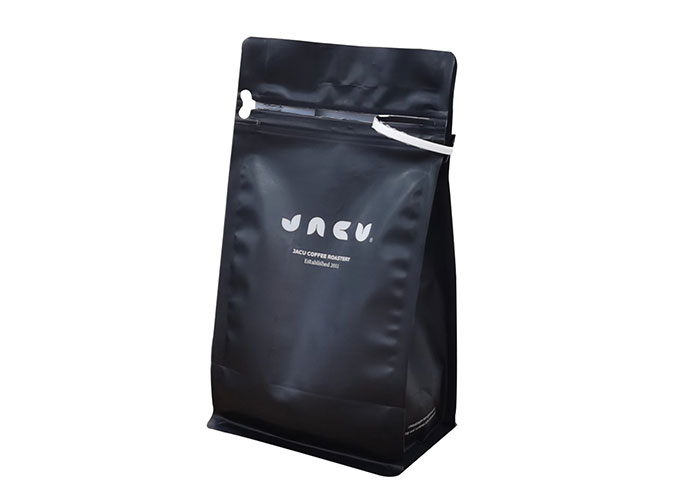 good quality Custom Box Bottom Matte Black 100 Recyclable Coffee Bags With Valve wholesale
