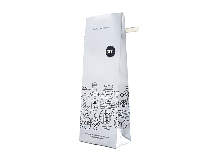 custom Manufacturer Wholesale Custom Valved Flat Bottom White Kraft Coffee Bags with Tin Tie online