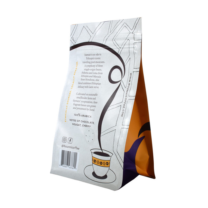 Flexible Custom Block Bottom Coffee Packaging Bags With Pocket Zipper