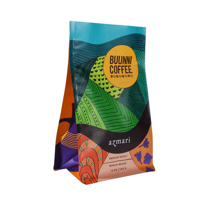 Flexible Custom Block Bottom Coffee Packaging Bags With Pocket Zipper